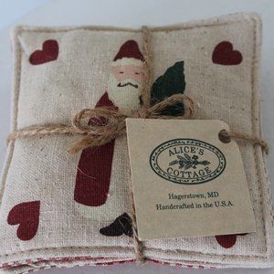 Alice's Cottage Country Santa Spiced Scented Folk Art Mug Mats Set of Four